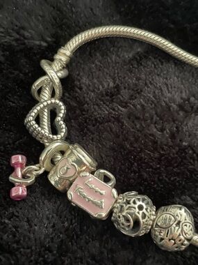 Pandora Sterling Silver Bracelet with Pink Enamel Charm